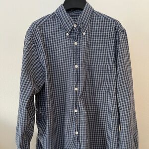 Men's Cherokee Blue and White Plaid 100% Cotton Button Down Shirt (Medium)